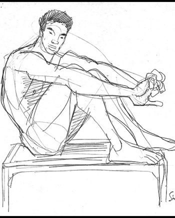 Nude Seated on Table, Hands Clasped