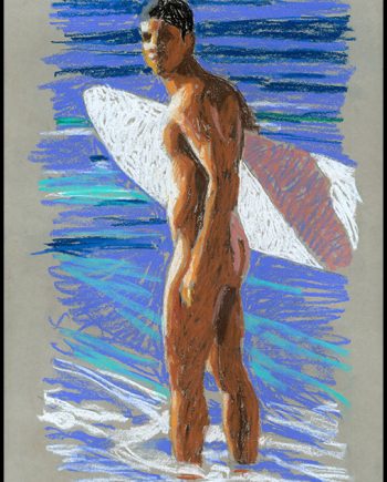 Paulo in Shallows with Surfboard