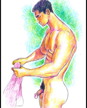 Dark-Haired Nude with Pink Towel