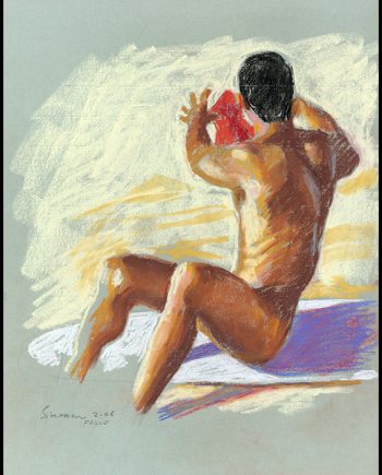 Paulo Shaking Out Red Trunks (Pastel)