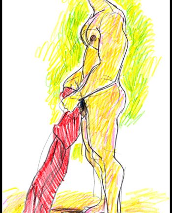 Profile Nude with Red Towel