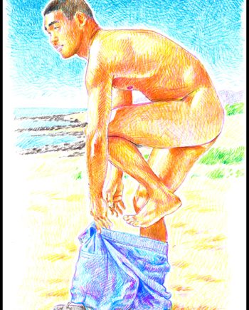 Surfer Putting on Shorts