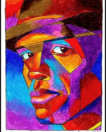 Colorful Sketch of Black Man in Hat (Oil Pastel)