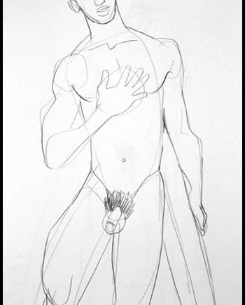 Nude Surfer, Hand on Chest