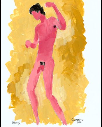 Red Nude on Yellow Background
