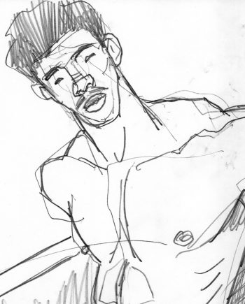 Muscular Nude Male Kneeling on Couch