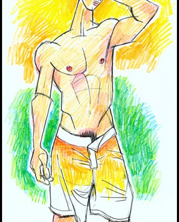 Stylized Boy in Unfastened Shorts