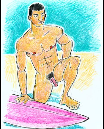 Kneeling Surfer by Purple Board