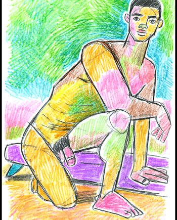 Stylized Boy with Purple Surfboard